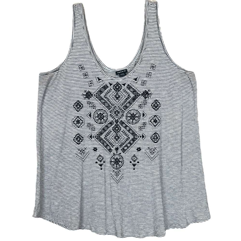 Torrid Black White Stripes Embroidered Scoop Neck Sleeveless Tank Top sz 1 | 1X - Picture 3 of 7